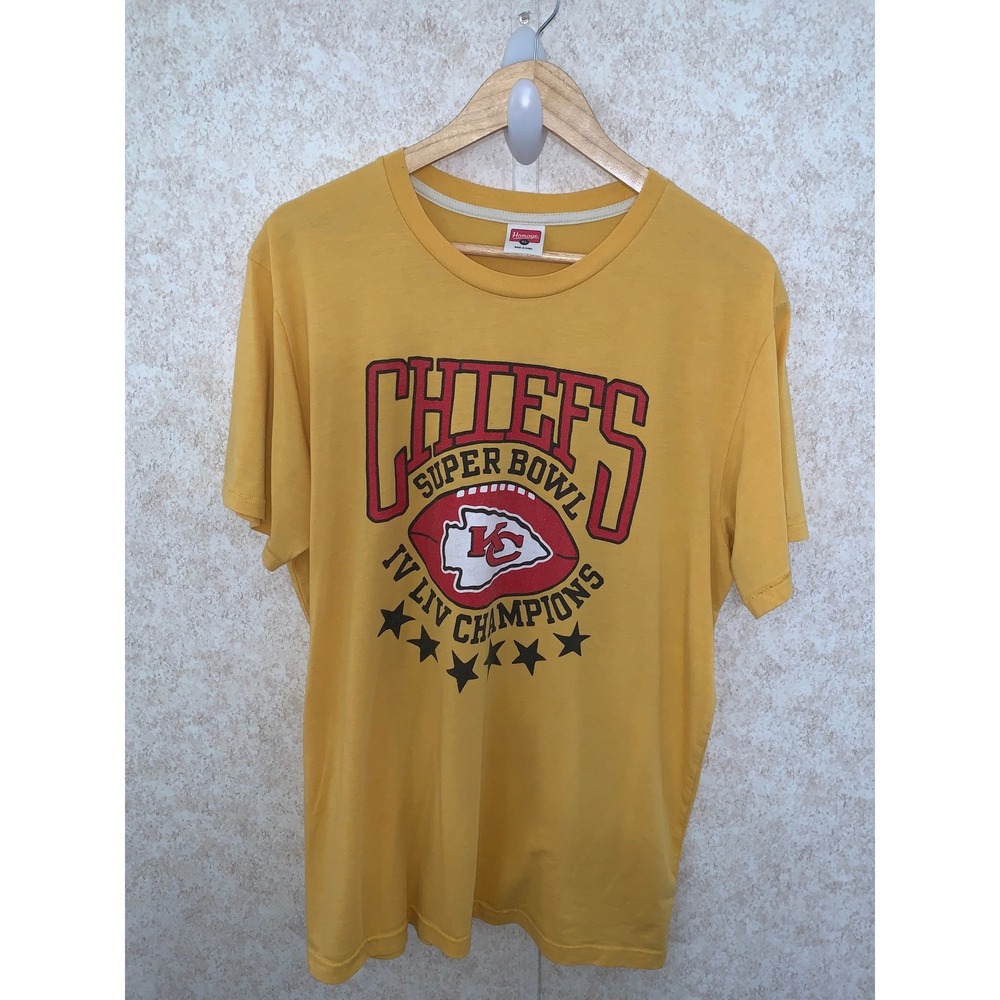 Homage Kansas City Chiefs Super Bowl‎ IV LIV Champions Yellow T-Shirt Mens XL